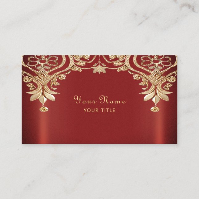 Modern Gold Red Floral Business Card (Front)