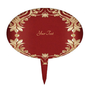 Modern Gold Red Floral Cake Topper