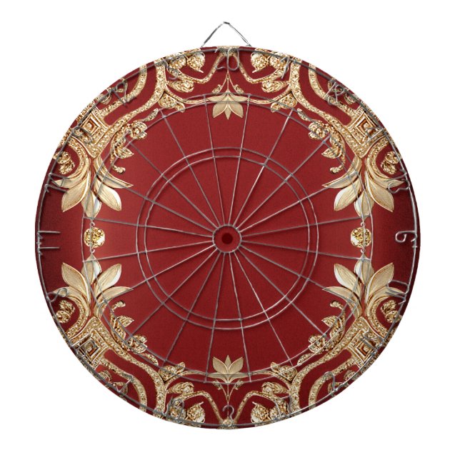 Modern Gold Red Floral Dartboard (Front)