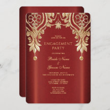 Modern Gold Red Floral Engagement Invitation