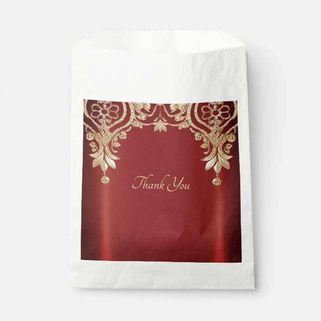 Modern Gold Red Floral Favor Bag (Front)