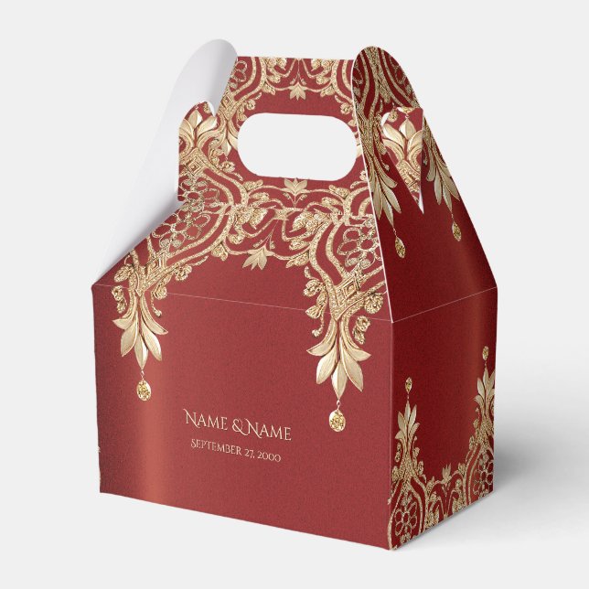 Modern Gold Red Floral Favor Box (Front Side)