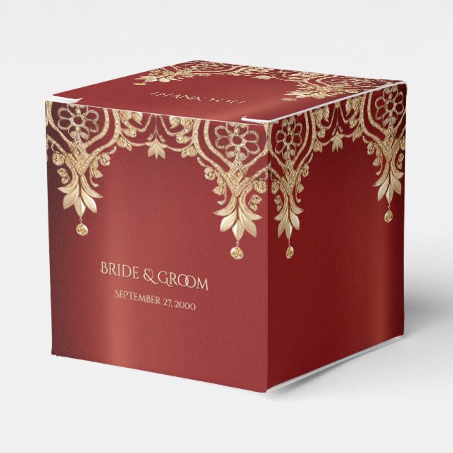 Modern Gold Red Floral Favor Box (Front Side)