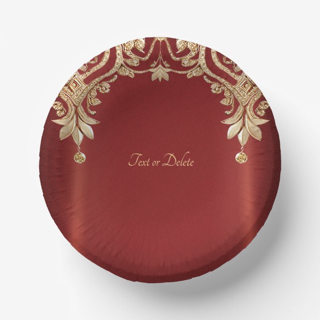 Modern Gold Red Floral Paper Bowls (Front)