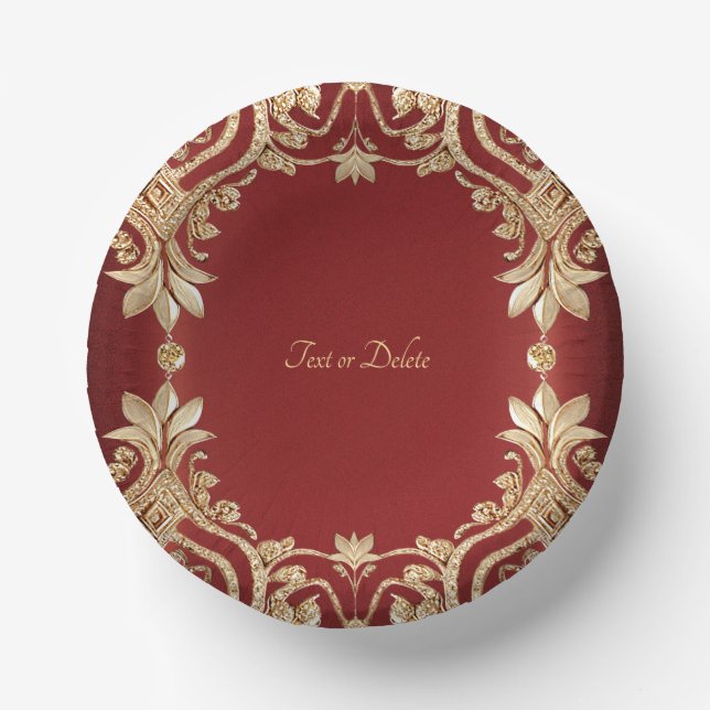 Modern Gold Red Floral Paper Bowls (Front)