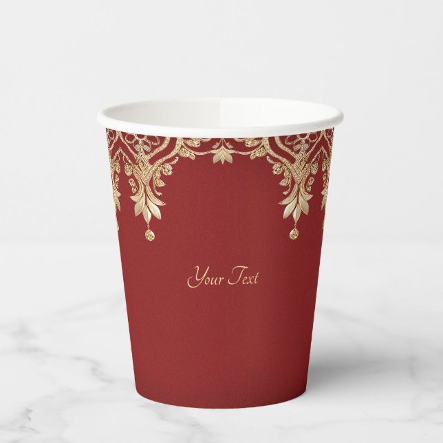 Modern Gold Red Floral Paper cup (Left)