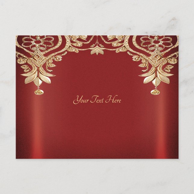 Modern Gold Red Floral Postcard (Front)