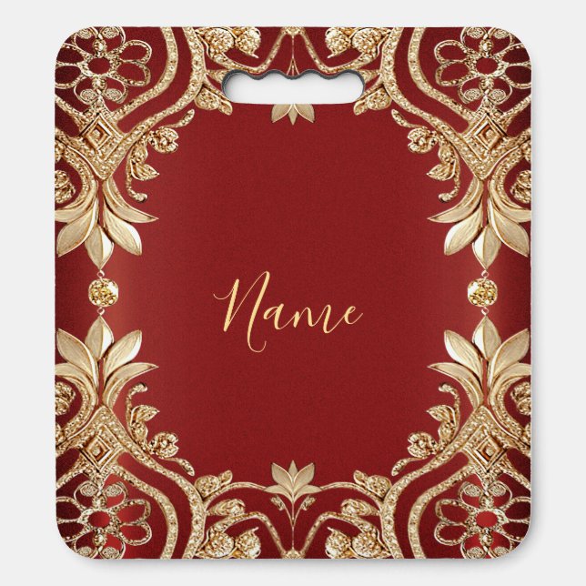 Modern Gold Red Floral Stadium Seat Cushion (Front Vertical)