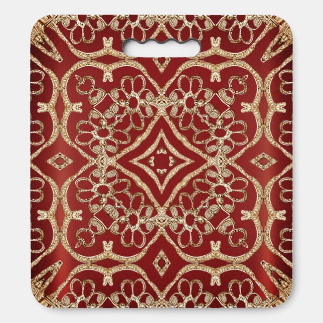 Modern Gold Red Floral Stadium Seat Cushion (Front Vertical)