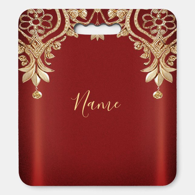 Modern Gold Red Floral Stadium Seat Cushion (Front Vertical)