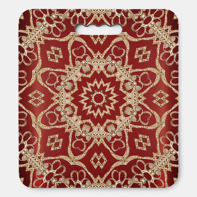 Modern Gold Red Floral Stadium Seat Cushion (Front Vertical)