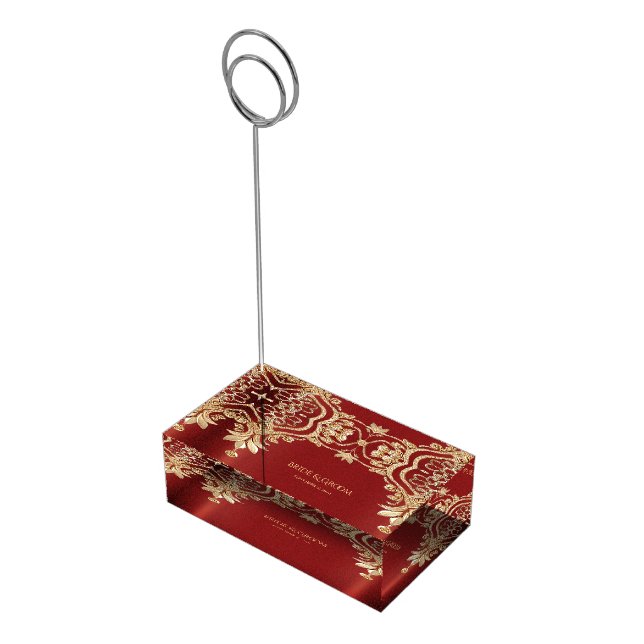 Modern Gold Red Floral Table Card Holder (Corner)