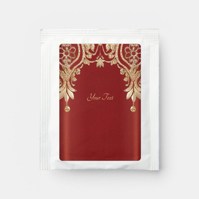 Modern Gold Red Floral Tea Bag Drink Mix (Front)