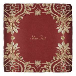 Modern Gold Red Floral Trivet