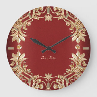 Modern Gold Red Floral Wall Clock