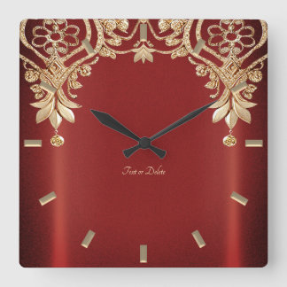 Modern Gold Red Floral Wall Clock