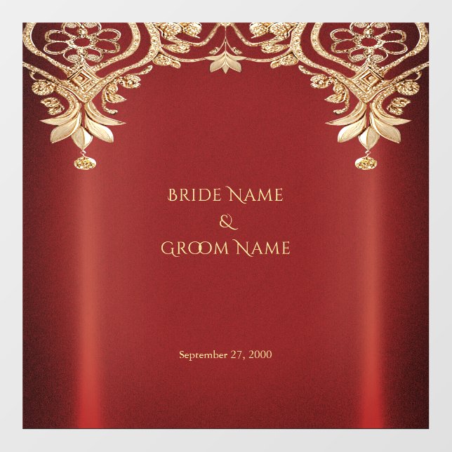 Modern Gold Red Floral Wedding Floor Decal (Front)