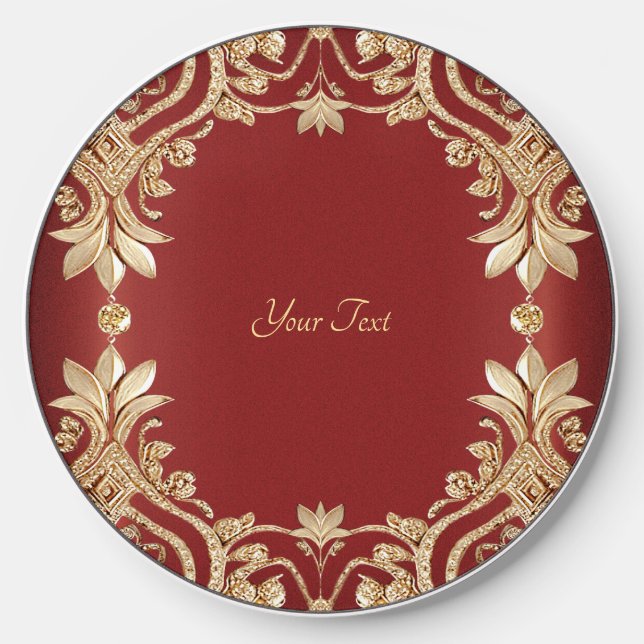 Modern Gold Red Floral Wireless Charger (Front)