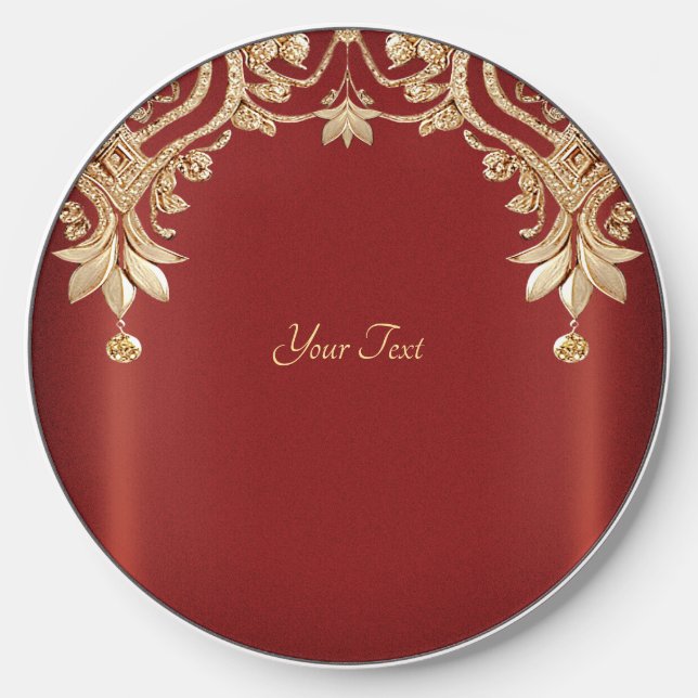 Modern Gold Red Floral Wireless Charger (Front)