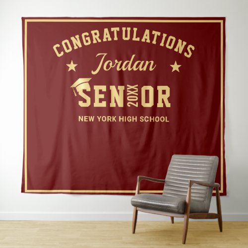 Modern Gold Red Graduation Photo Booth Backdrop