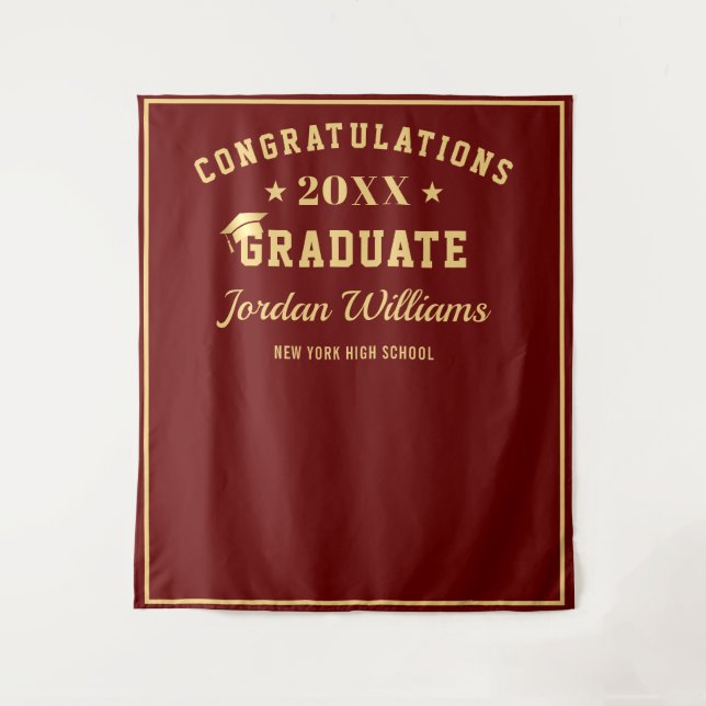 Modern Gold Red Graduation Photo Booth Backdrop (Front)