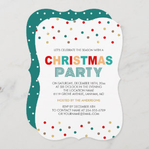 Modern Gold Red Green Confetti Christmas Party Invitation