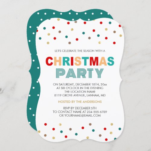 Modern Gold Red Green Confetti Christmas Party Invitation