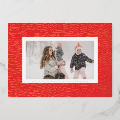 Modern Gold Red White Christmas Frame Photo Happy Foil Holiday Card