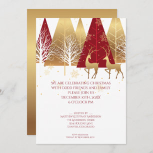 Modern Gold Red Woodland Deer Invitation
