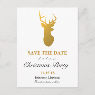 Modern Gold Reindeer Save The Date Christmas Party Announcement Postcard