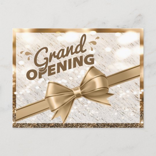 Modern Gold Ribbon Grand Opening Invitation Postcard | Zazzle.com