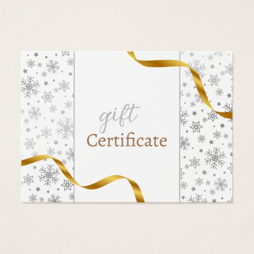 Modern Gold Ribbon Silver Snowflakes Gift Card