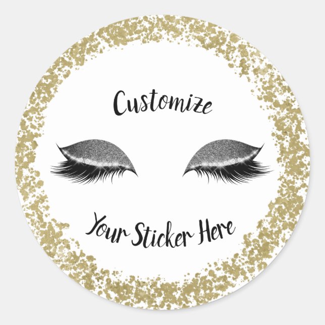 Modern Gold Ring Silver Glitter Makeup Eyelashes Classic Round Sticker (Front)