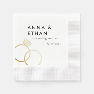 Modern Gold Rings Black and White Engagement Napkins