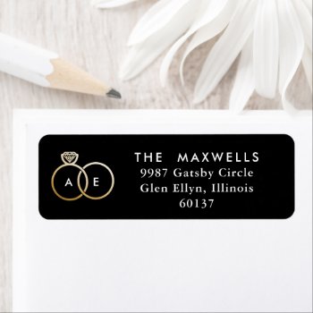 Modern Gold Rings Black And White Wedding Label by 2BirdStone at Zazzle