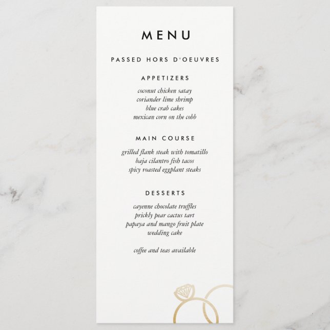 Modern Gold Rings Custom Wedding Menu (Front)