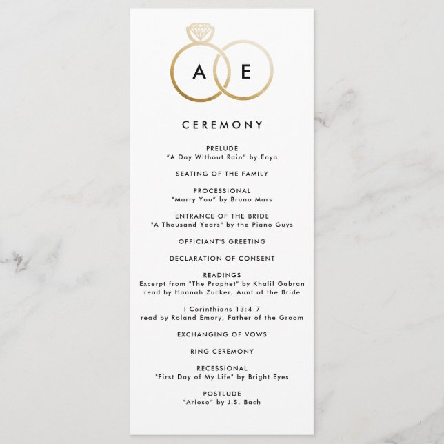 Modern Gold Rings Custom Wedding Program (Front)