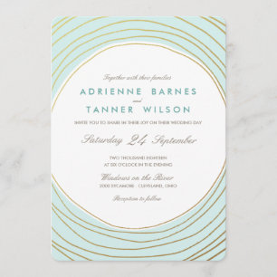 Modern Gold Rings Light Aqua Wedding Invitation