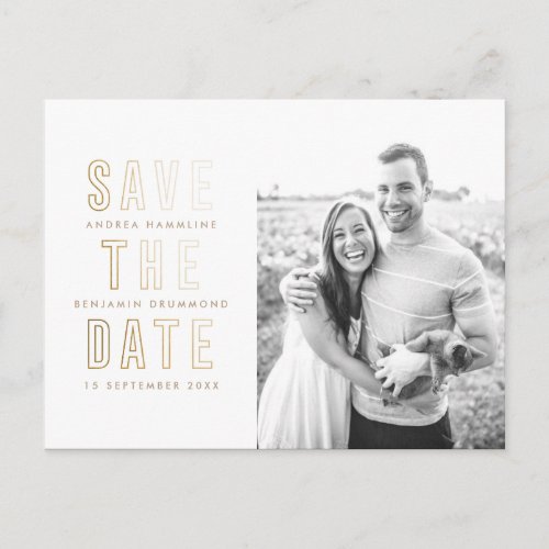 Modern Gold Rings Save the Date Postcard