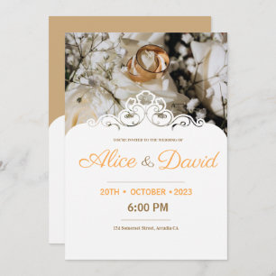 Modern Gold Rings With Lace Elegant Wedding Invitation