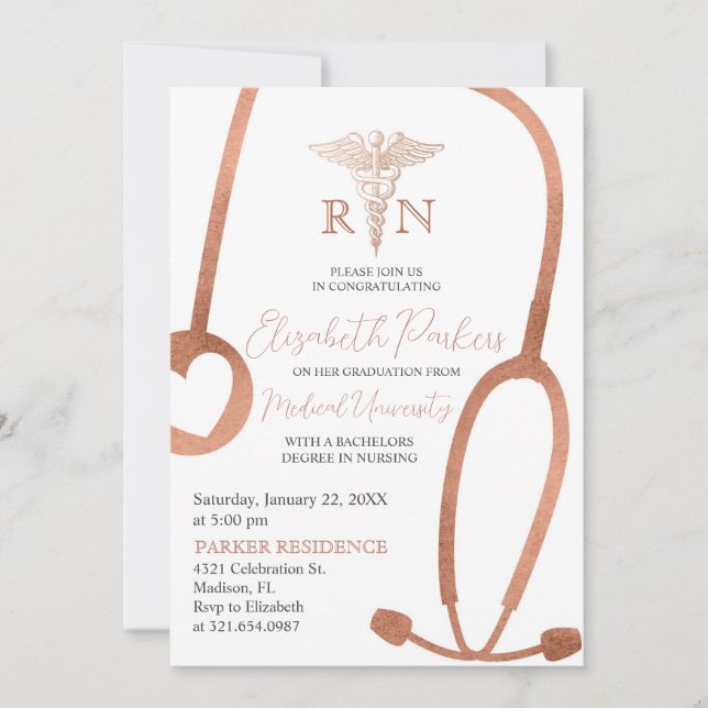 Modern Gold RN Nursing Graduation Party Invitation (Front)
