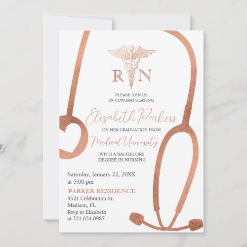 Modern Gold RN Nursing Graduation Party Invitation