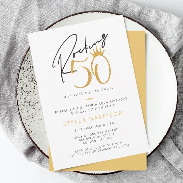 Modern Gold Rocking 50th Birthday Party Invitation (Modern Gold Rocking 50th Birthday Party Invitation)