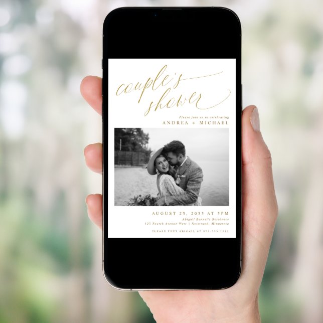 Modern Gold Romantic Photo Couple's Bridal Shower Invitation (Front Digital)