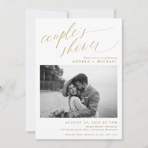 Modern Gold Romantic Photo Couples Bridal Shower Invitation