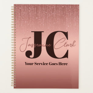 Modern Gold Rose Glitter Monogram Planner