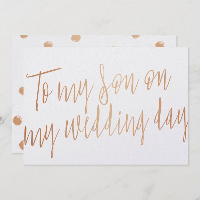 Modern Gold Rose "To my son on my wedding day" Invitation (Front/Back)