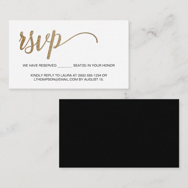 Modern Gold RSVP no mailing Reserved Seat Small Enclosure Card (Front/Back)