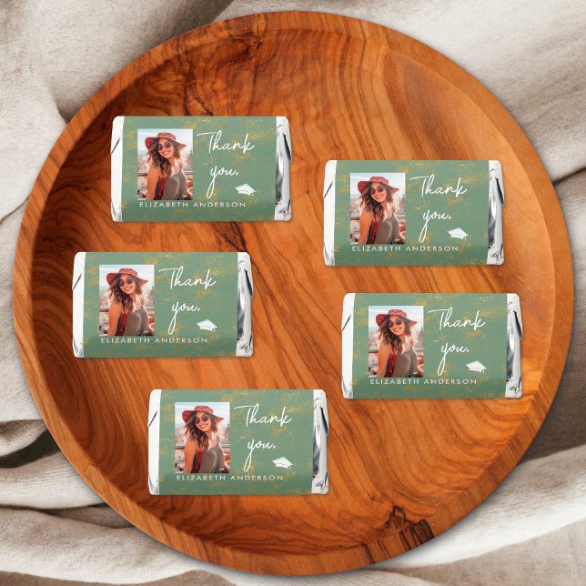Modern Gold Sage Graduation Party Photo Thank You Hershey's Miniatures (Creator Uploaded)