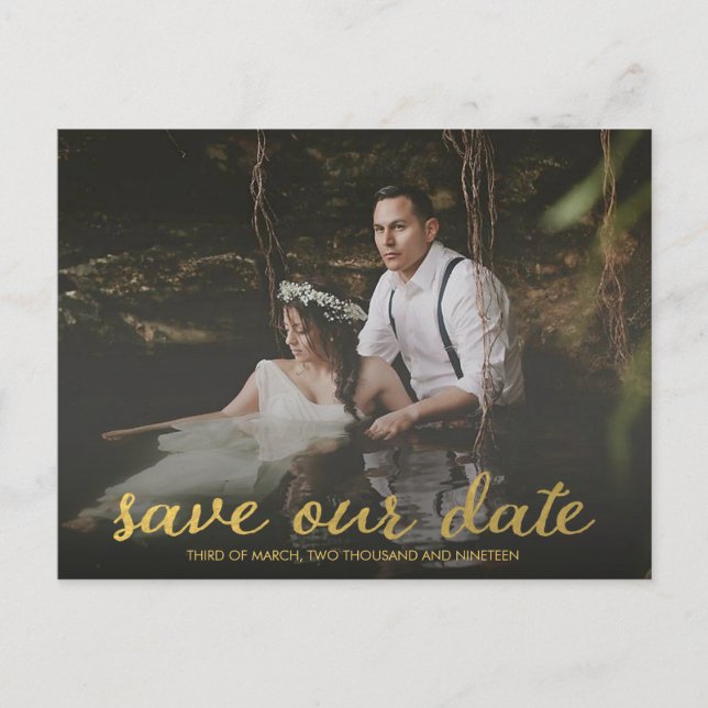 Modern Gold Save OUR Date Photo Postcard (Front)